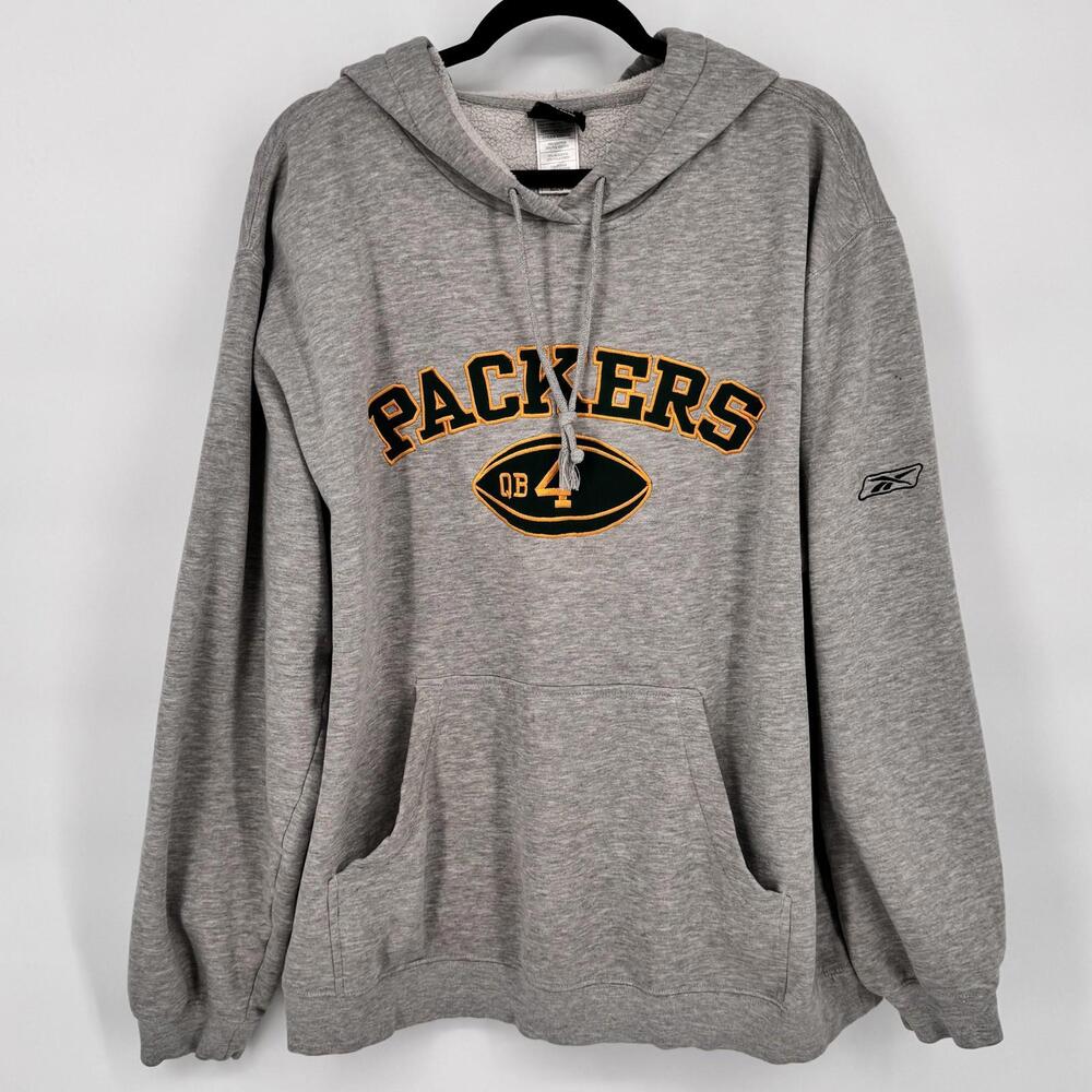 Green Bay Packers Hoodie Mens XL Gray NFL Football Brett Favre Reebok Sweatshirt